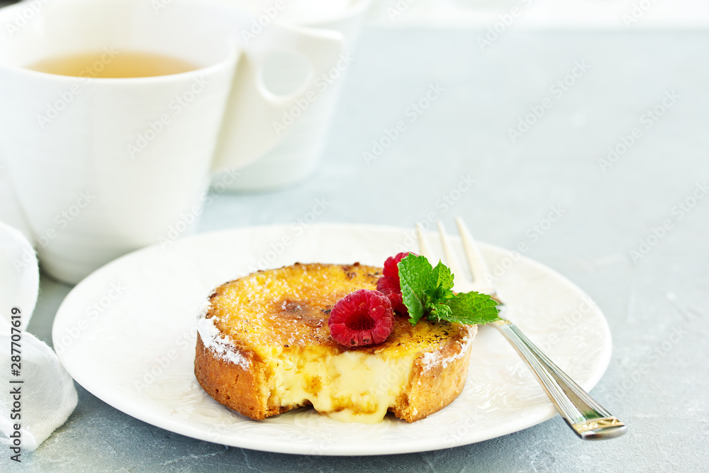 Tart with ginger creme brulee. Selective focus Tart with ginger creme brulee. Selective focus