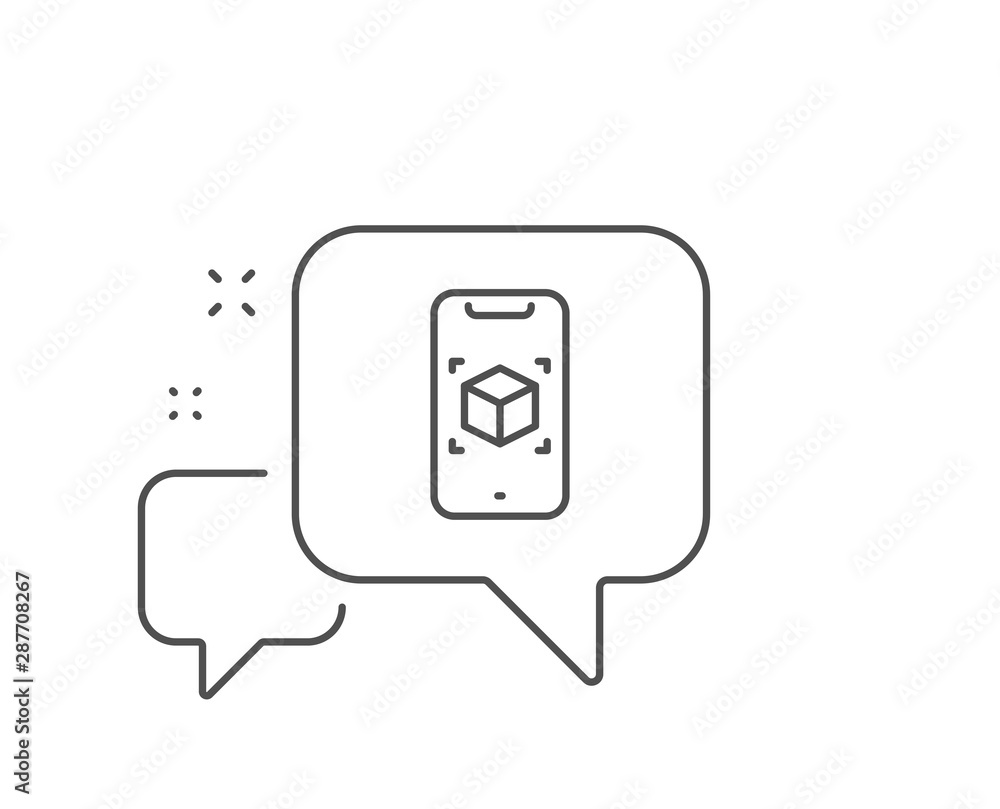Augmented reality phone line icon. Chat bubble design. VR simulation sign. 3d cube symbol. Outline concept. Thin line augmented reality icon. Vector Augmented reality phone line icon. Chat bubble design. VR simulation sign. 3d cube symbol. Outline concept. Thin line augmented reality icon. Vector