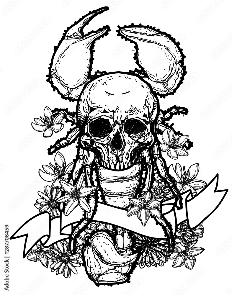 Tattoo art skull and scorpion hand drawing and sketch Stock Vector | Adobe  Stock