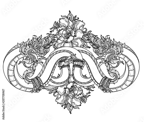 Tattoo art thai Snake pattern literature hand drawing sketch