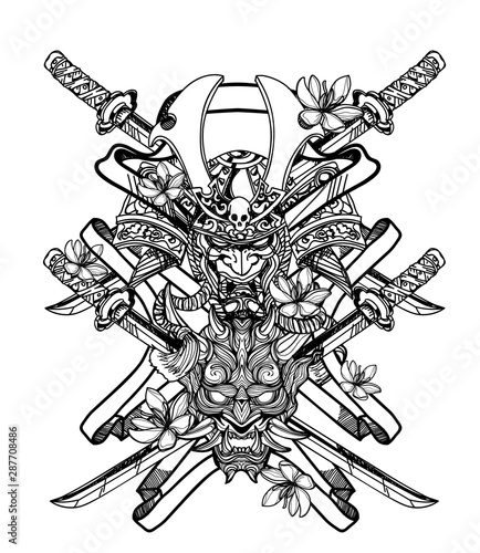 Tattoo art warrior and giant hand drawing and sketch