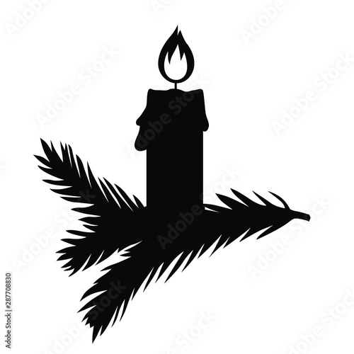 Vector illustrations of Christmas candle on a fir branch silhouette