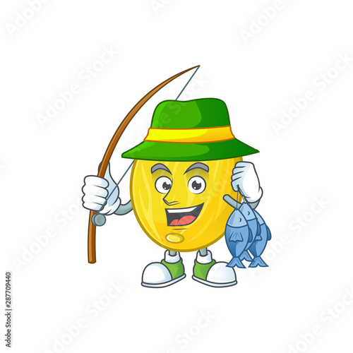 Fishing fruit melon cartoon character with mascot