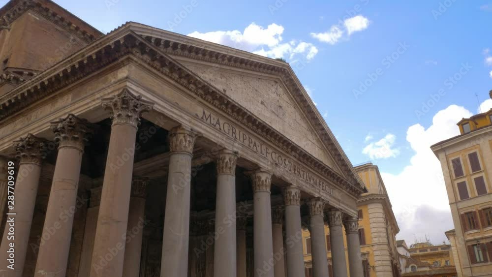 Rome City's Pantheon with a blue sunny day sky and white clouds in Italy Rome City's Pantheon with a blue sunny day sky and white clouds in Italy
