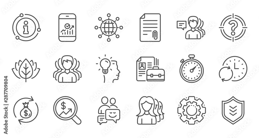 Business line icons. Group of people, Portfolio and Teamwork icons. User profile linear icon set. Quality line set. Vector Business line icons. Group of people, Portfolio and Teamwork icons. User profile linear icon set. Quality line set. Vector