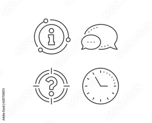Target with Question mark line icon. Chat bubble, info sign elements. Aim symbol. Help or FAQ sign. Linear headhunter outline icon. Information bubble. Vector