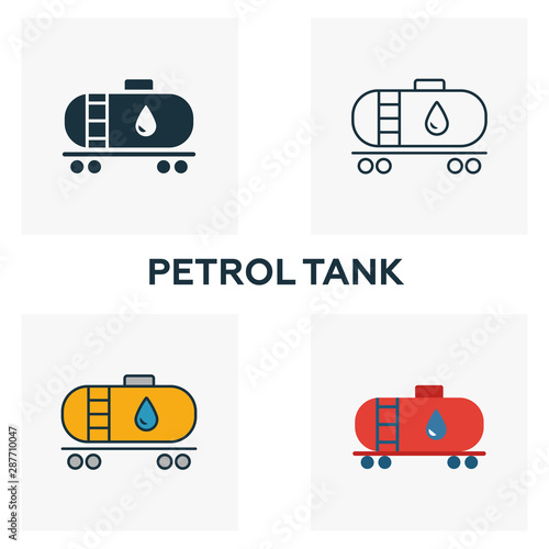 Petrol Tank icon set. Four elements in diferent styles from power and energy icons collection. Creative petrol tank icons filled, outline, colored and flat symbols