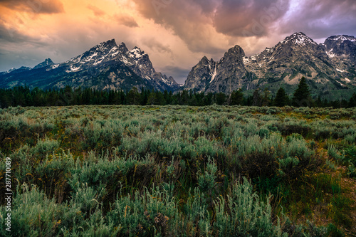 Fototapeta Naklejka Na Ścianę i Meble -  Teton Peaks Sunset, Grand Teton National Park