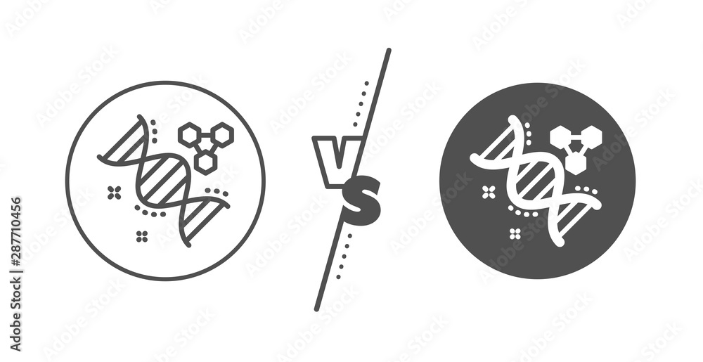 Laboratory analysis sign. Versus concept. Chemistry dna line icon. Chemical formula symbol. Line vs classic chemistry dna icon. Vector Laboratory analysis sign. Versus concept. Chemistry dna line icon. Chemical formula symbol. Line vs classic chemistry dna icon. Vector