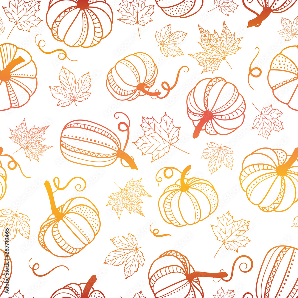 Beautiful pumpkin halloween thanksgiving seamless pattern, cute cartoon pumpkins hand drawn background, great for seasonal textile prints, holiday banners, backdrops or wallpapers - vector surface Beautiful pumpkin halloween thanksgiving seamless pattern, cute cartoon pumpkins hand drawn background, great for seasonal textile prints, holiday banners, backdrops or wallpapers - vector surface