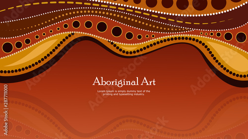 Aboriginal dot art vector banner with text.