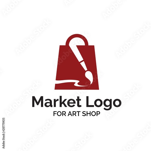 Art shop logo design with shopping bag and paintbrush illustration