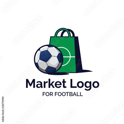 Football with shopping bag illustration market shop logo design