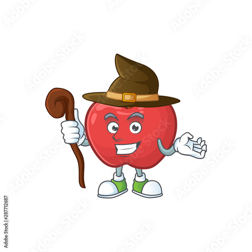 Witch red apple funny character for vegetarian cartoon