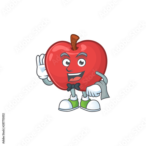 Waiter red apple funny character for vegetarian cartoon