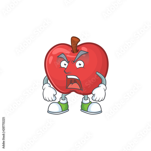Angry red apple funny character for vegetarian cartoon