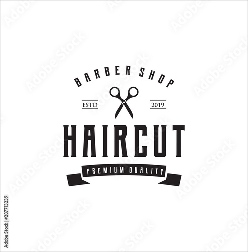 Barbershop Logo Design silhouette Vector Stock on the white background . haircut Logo Vintage Hispter badge .