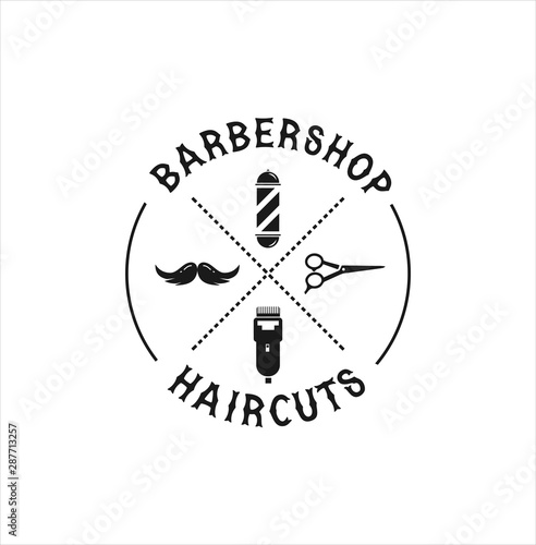Barbershop Logo Design silhouette Vector Stock on the white background . haircut Logo Vintage Hispter badge .