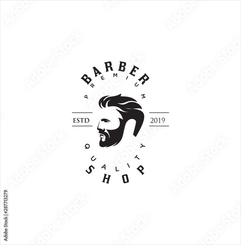 bearded gentleman Barbershop Logo Design silhouette Vector Stock on the white background . haircut Logo Vintage Hispter badge .
