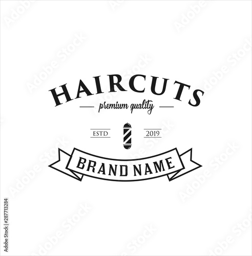 Barbershop Logo Design silhouette Vector Stock on the white background . haircut Logo Vintage Hispter badge .