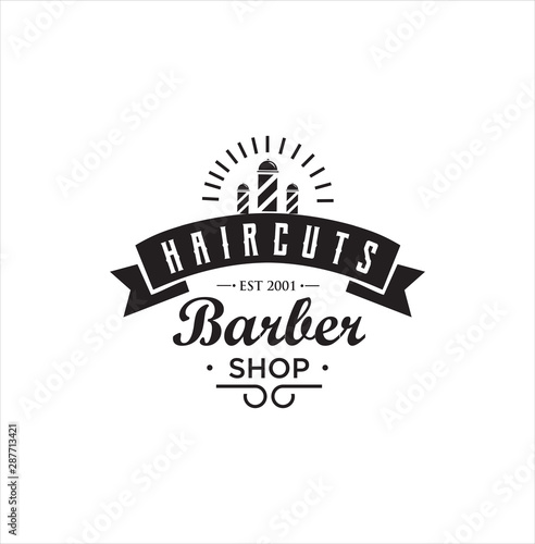 Barbershop Logo Design silhouette Vector Stock on the white background . haircut Logo Vintage Hispter badge .