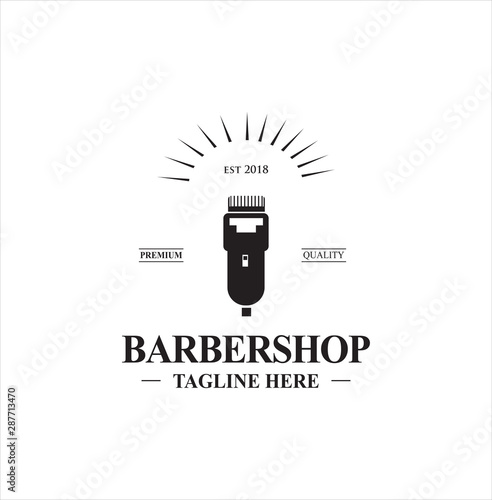 hair clipper logo vector illustration template design haircut Vintage Hispter badge