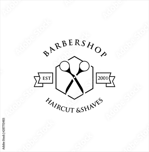 Barbershop Logo Design silhouette Vector Stock on the white background . haircut Logo Vintage Hispter badge .