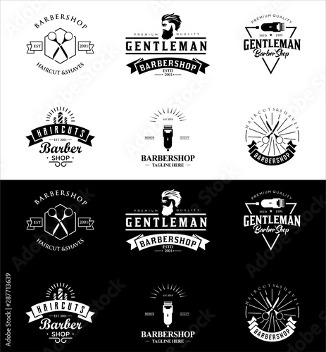 Set Of Barbershop Logo Design Vintage silhouette Vector Stock on the white background . haircut Logo Vintage Hispter badge .	