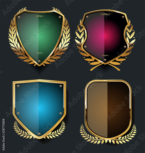 Retro vintage golden laurel wreath and shields collection