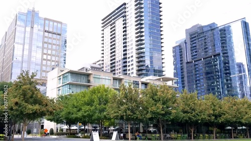 Dallas Cityscape, Uptown Dallas from Klyde Warren Park | Panning photo