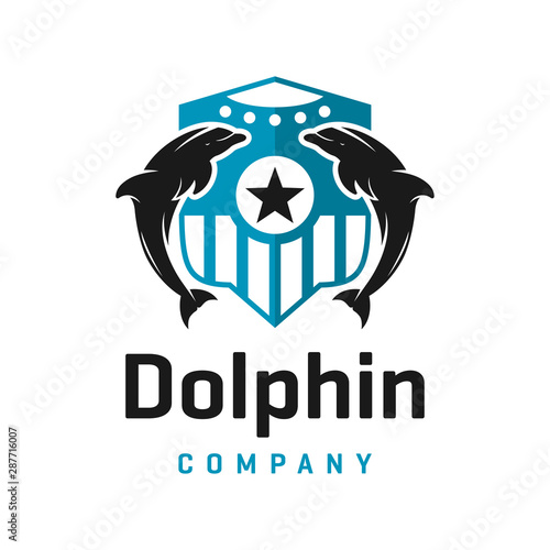 dolphin shield logo design template