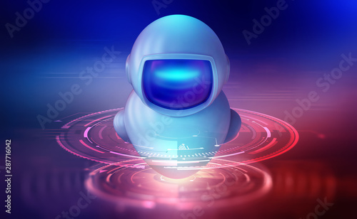 Artificial intelligence, digital mind, smart home, robot android 3D illustration. Innovation in the global computerization of the modern world