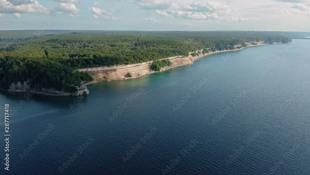 Aerial view of Pictured Rocks cliffs formations in National Lakeshore, Michigan Aerial view of Pictured Rocks cliffs formations in National Lakeshore, Michigan