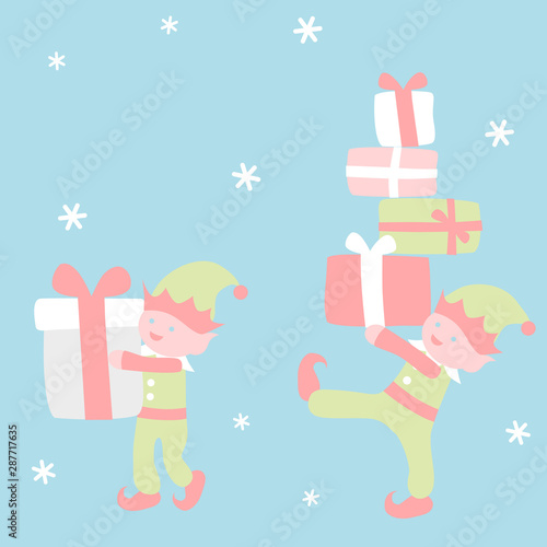 Elves holding gifts - Christmas set 