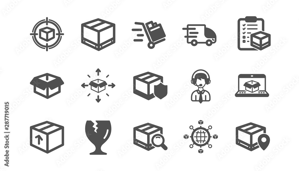 Fototapeta premium Logistics and Shipping icons. Truck Delivery, Checklist and Parcel tracking. Cargo classic icon set. Quality set. Vector