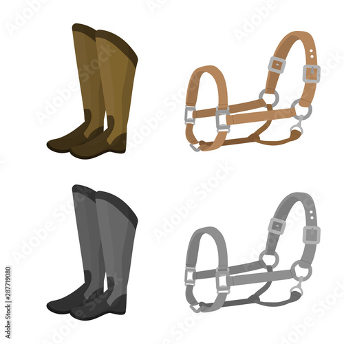 Isolated object of equipment and riding sign. Set of equipment and competition stock symbol for web.