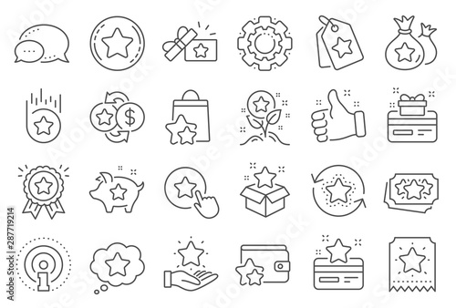 Loyalty program line icons. Bonus card, Redeem gift and discount coupon signs. Lottery ticket, Earn reward and winner gift icons. Shopping bag, loyalty card and lottery present. Line signs set. Vector © blankstock