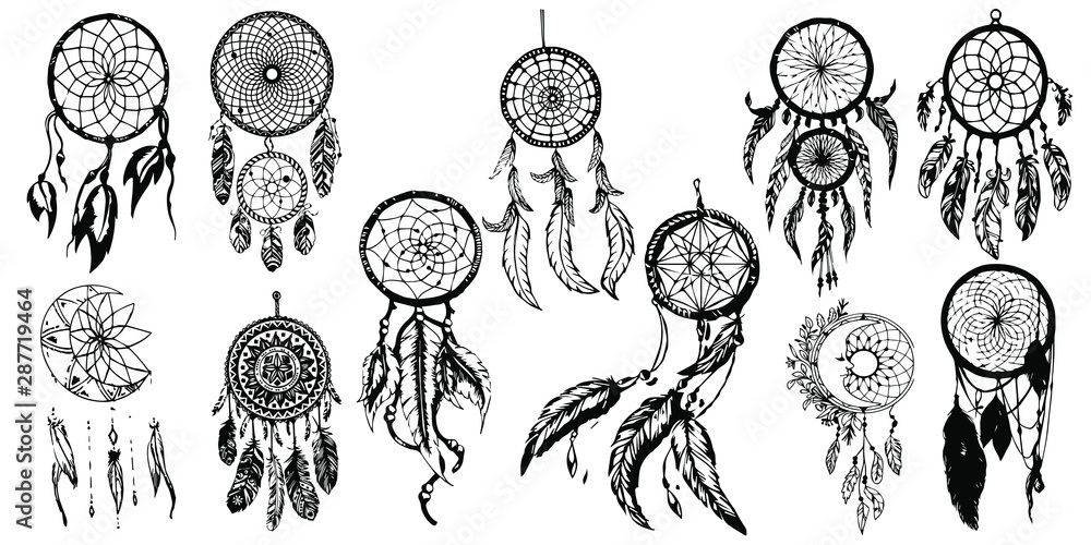 Dreamcatcher. Hand drawn collection. Vector - obrazy, fototapety, plakaty 