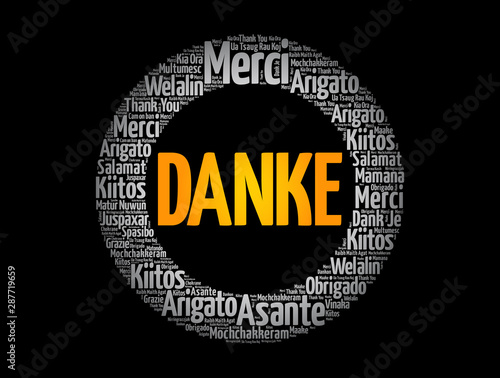 Danke (Thank You in German) word cloud background in different languages