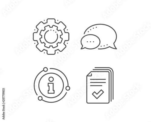 Handout line icon. Chat bubble, info sign elements. Documents example sign. Linear handout outline icon. Information bubble. Vector photo