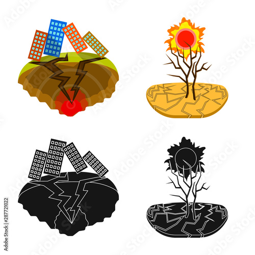 Vector design of weather and distress sign. Set of weather and crash stock vector illustration.