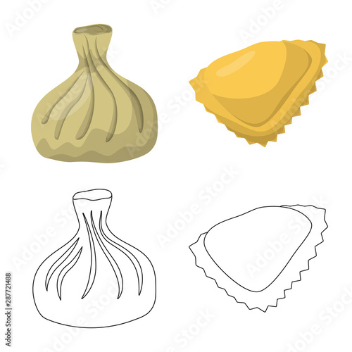 Vector illustration of products and cooking symbol. Set of products and appetizer stock vector illustration.