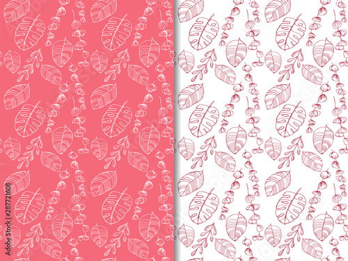 seamless floral pattern tropical palm leaves hand drawn sketch