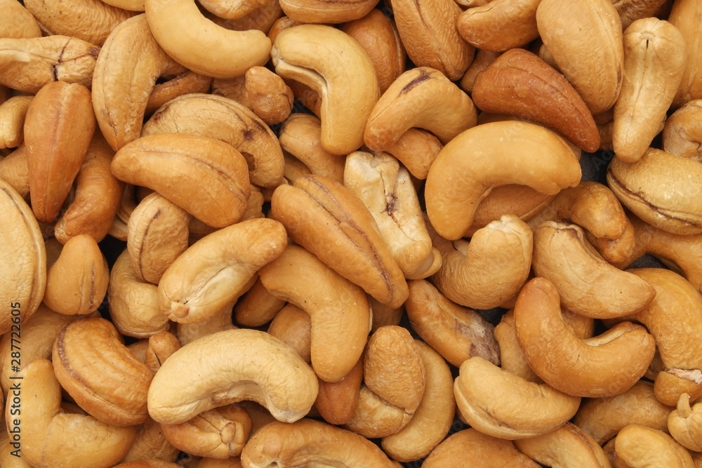 Roasted cashew nuts background Roasted cashew nuts background