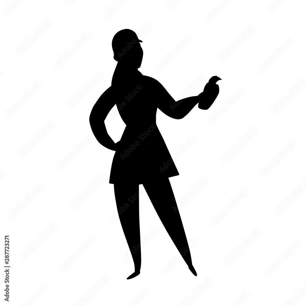 Black silhouette of cashier. Character illustration isolated on white. Cartoon people vector flat illustration.