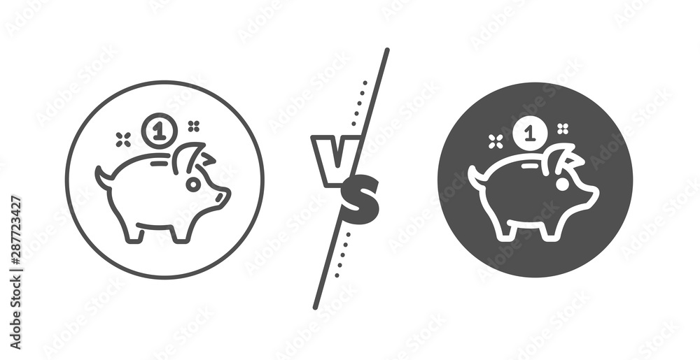 Piggy bank sign. Versus concept. Saving money line icon. Line vs classic saving money icon. Vector Piggy bank sign. Versus concept. Saving money line icon. Line vs classic saving money icon. Vector