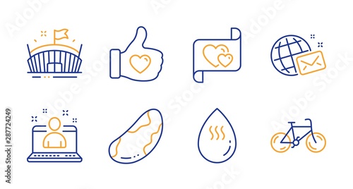 Best manager, Brazil nut and Hot water line icons set. Like hand, Love letter and Arena signs. World mail, Bicycle symbols. Best developer, Vegetarian. Business set. Line best manager icon. Vector