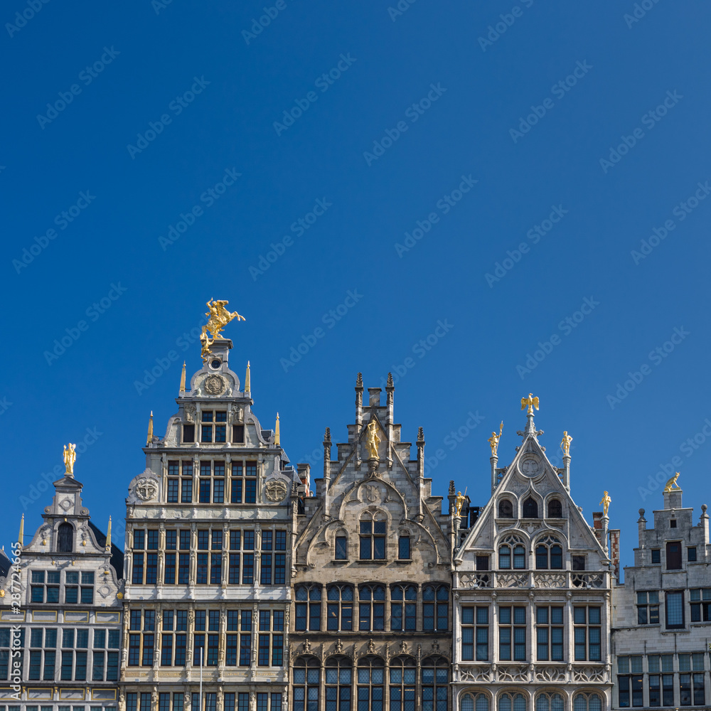 Architectural sights of Antwerp against the blue sky.