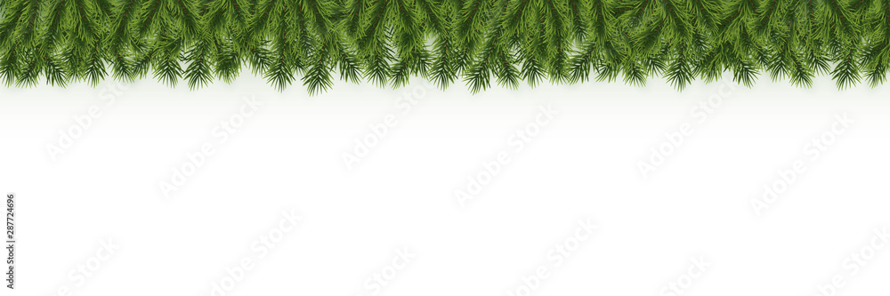 Festive Christmas or New Year garland. Christmas Tree Branches. Holiday's Background. Vector illustration