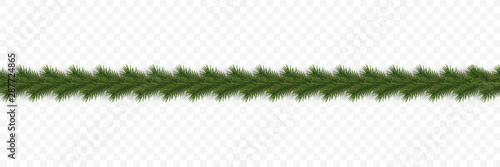 Festive Christmas or New Year garland. Christmas Tree Branches. Holiday's Background. Vector illustration